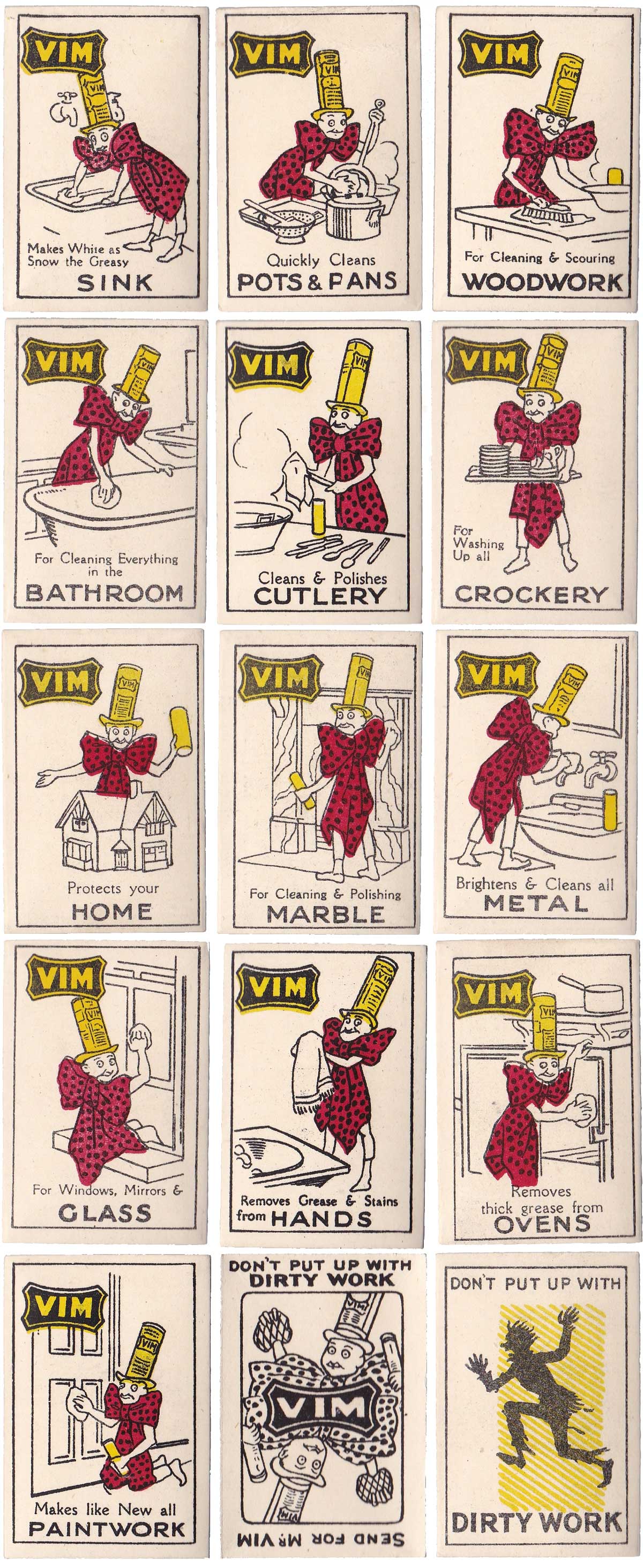 Lever Brothers miniature card game promoting Vim, 1930s