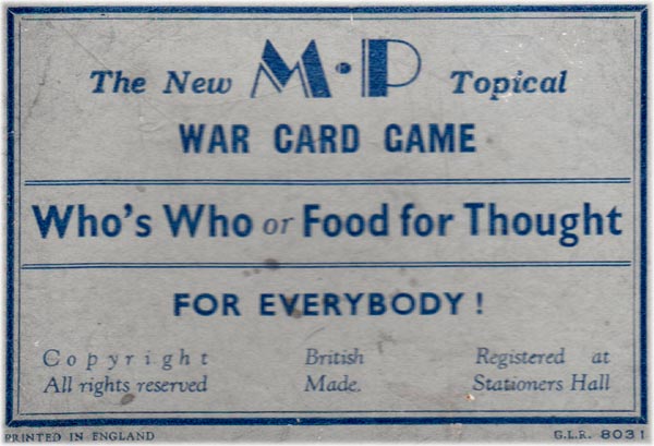 Who’s Who or Food for Thought, published by M P Lambert in 1939