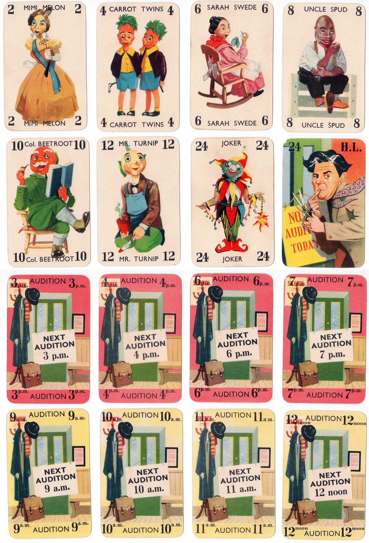 Mr Turnip’s TV Audition Card Game published by Ariel Productions Ltd., 1954