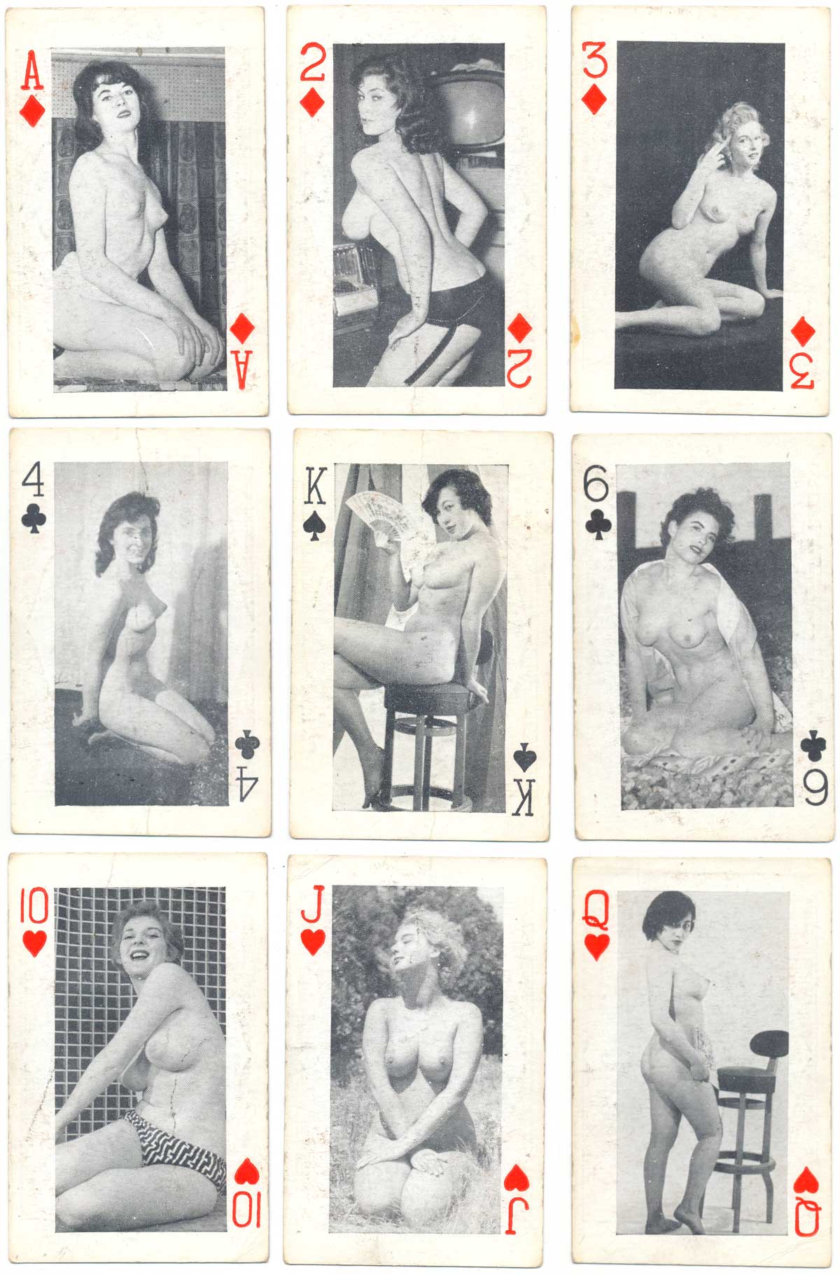 Photographic playing cards, each face having an art study of a female nude, Mayall Press, Stockwell, London, c.1946