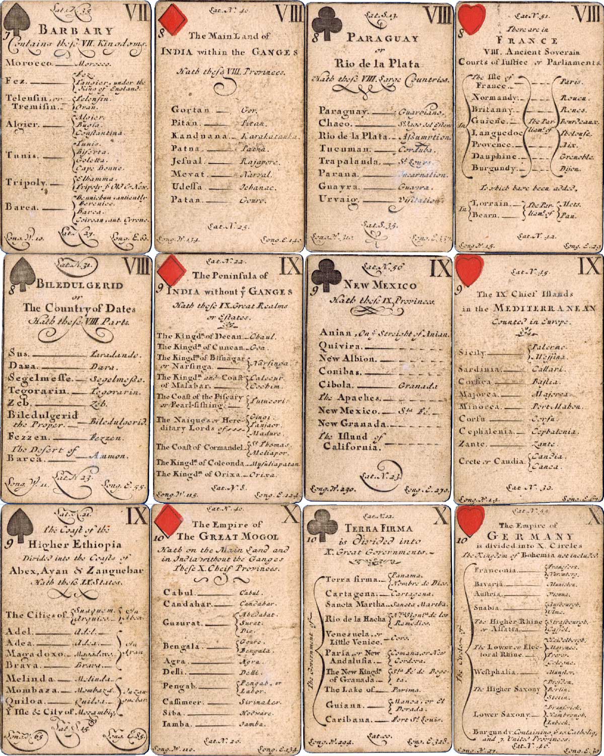 Geographical and/or Astronomy playing cards sold by Henry Brome, second edition, c.1682