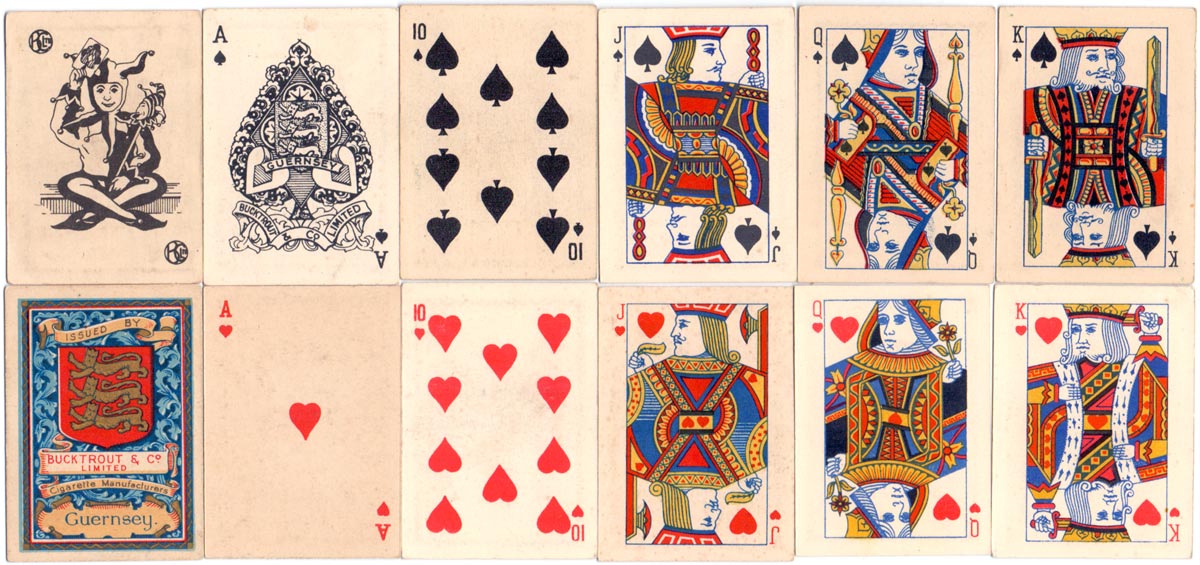 half-sized cigarette playing cards published by Bucktrout & Co. Ltd (Channel Isles) c.1930