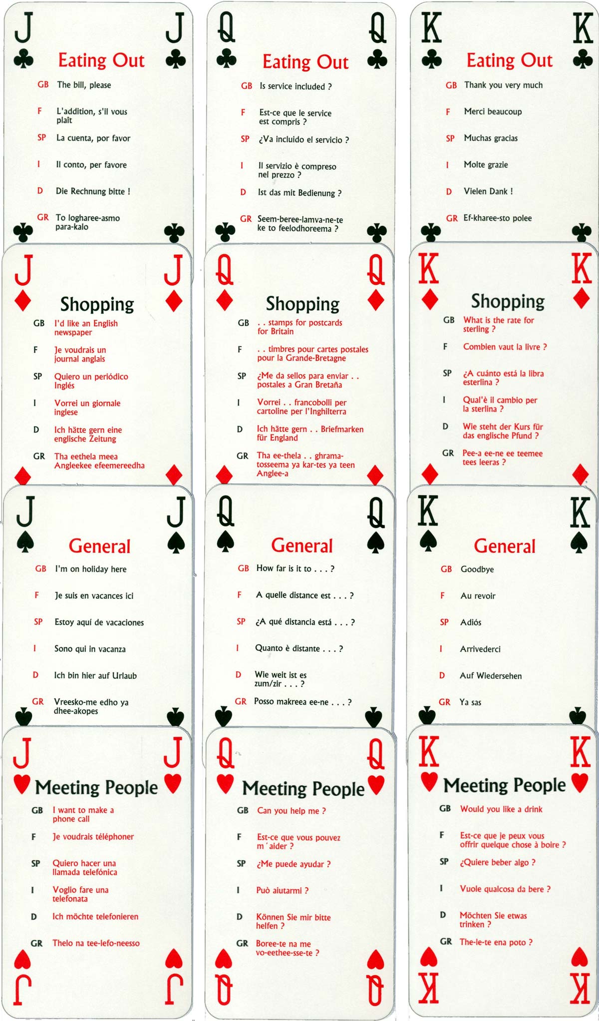 “European Phrase” playing cards produced by Toyforce Ltd for Caledonian Airways, 1994