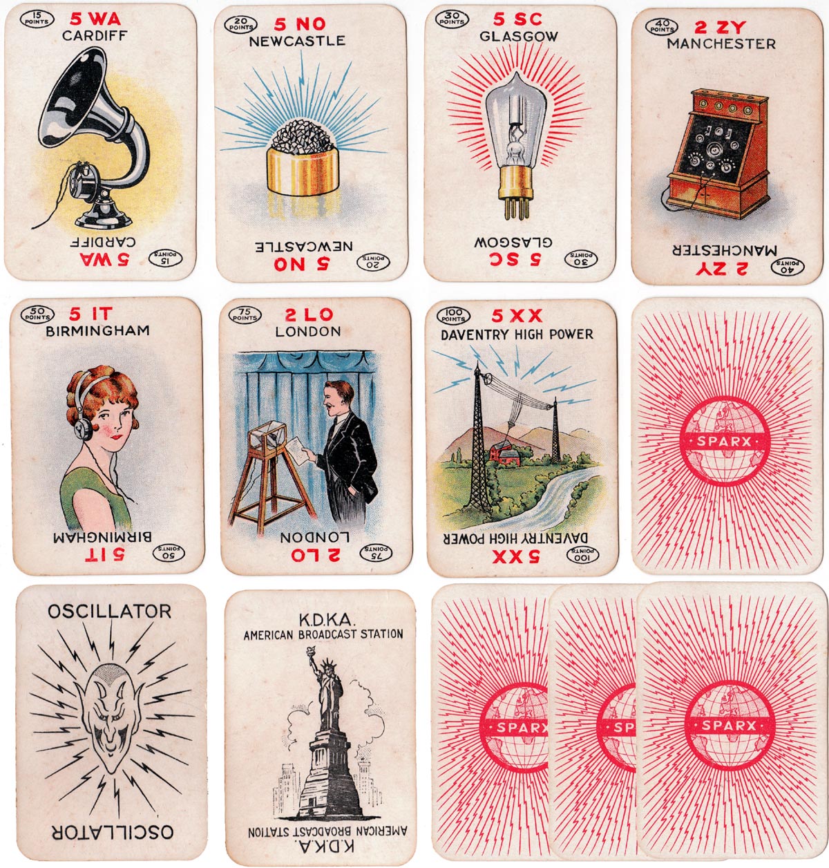 ‘Sparx’ card game, or ‘Listening In’, published by Chad Valley Games, c.1925