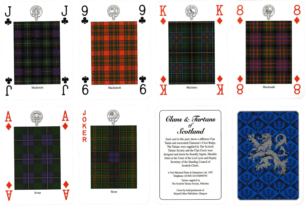 “Clans & Tartans of Scotland” deck of cards designed and illustrated by Romilly Squire, 1997. 