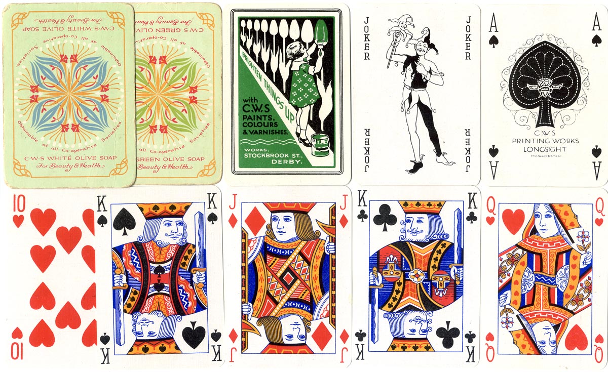 advertising playing cards manufactured by C.W.S. Printing Works, Longsight, Manchester during the 1930s