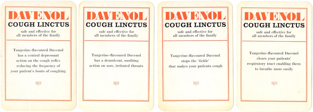 Reverse of Davenol Cough Linctus Happy Families published by Wyeth Pharmaceuticals