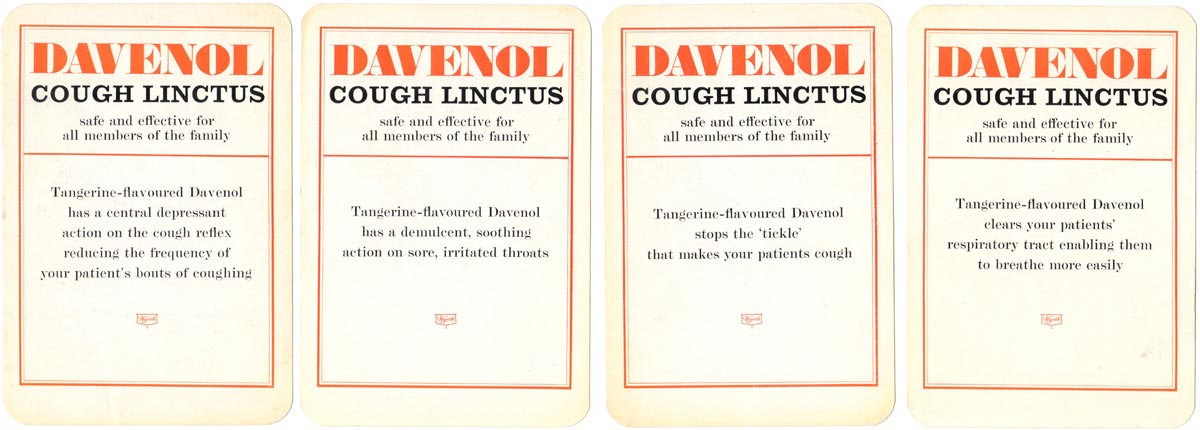 Reverse of Davenol Cough Linctus Happy Families published by Wyeth Pharmaceuticals Reverse of Davenol Cough Linctus Happy Families published by Wyeth Pharmaceuticals