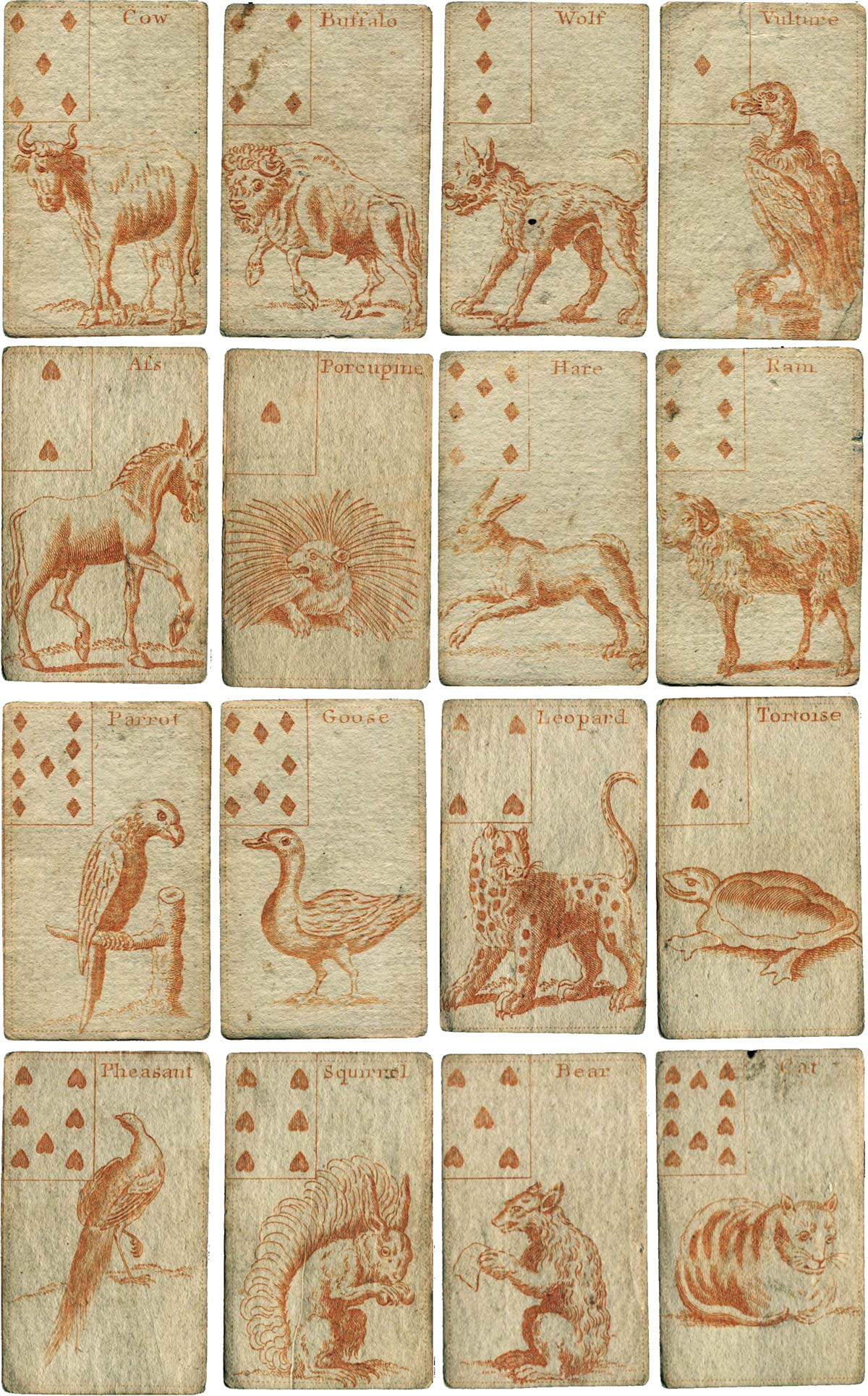 Hand-coloured Forrest Cards produced for “Young Gentlemen & Ladys who are Lovers of Ingenuity”, c.1750s