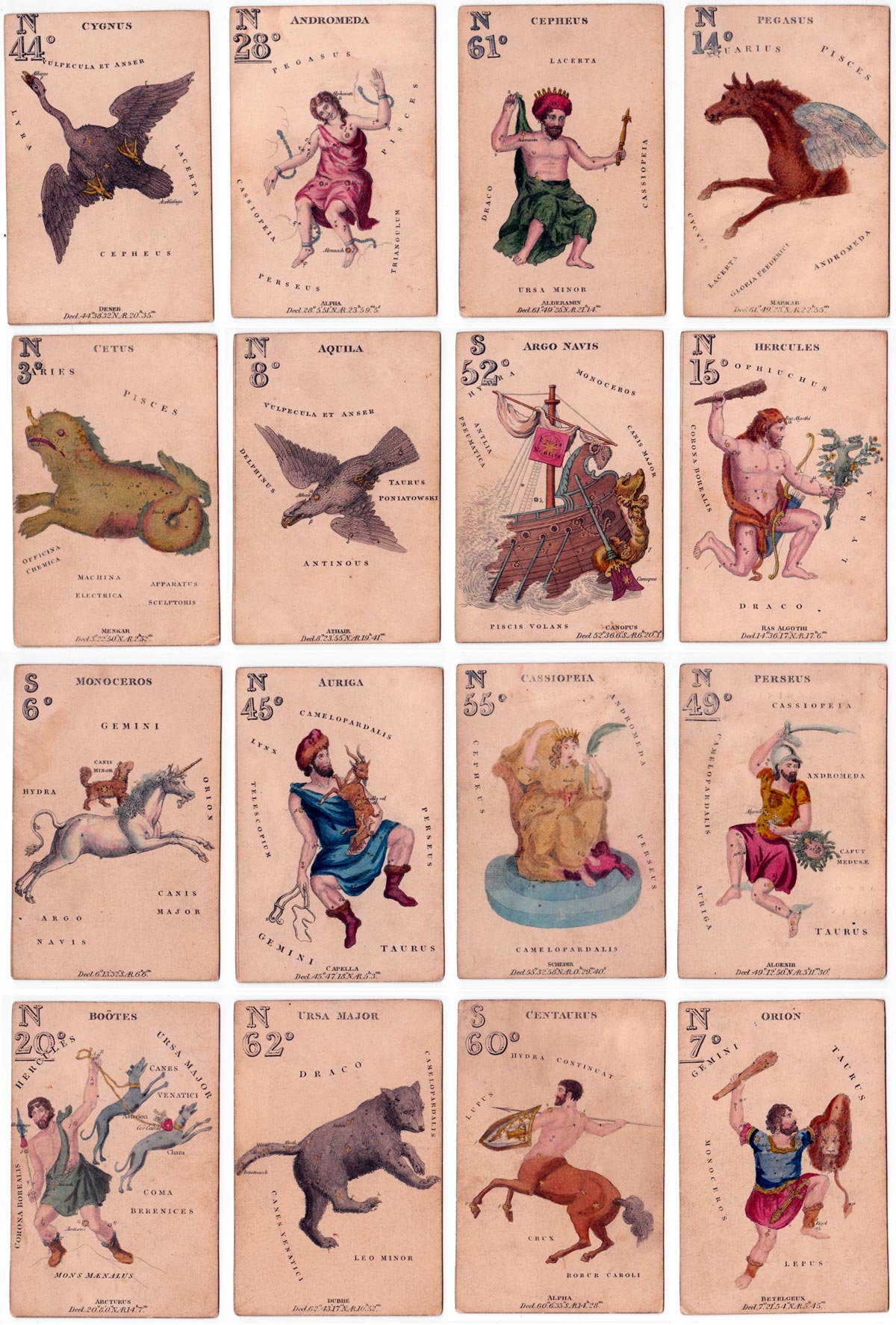 Hodges' astronomy cards carrying diagrams of constellations and their pictorial representations Hodges' astronomy cards carrying diagrams of constellations and their pictorial representations