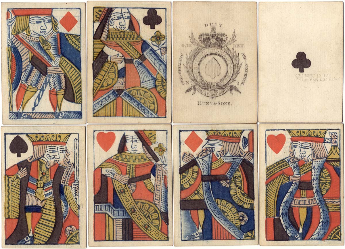 'Superfine' woodblock and stencil playing cards manufactured by Hunt & Sons, c.1820