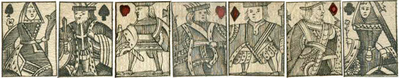 Miniature court cards from illustrated playing cards, c.1740