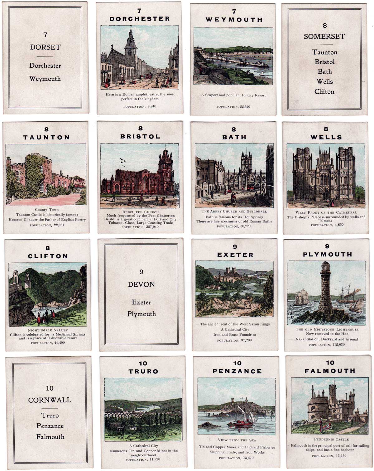 Jaques' Counties of England card game, 4th Series (Southern Counties), c.1910