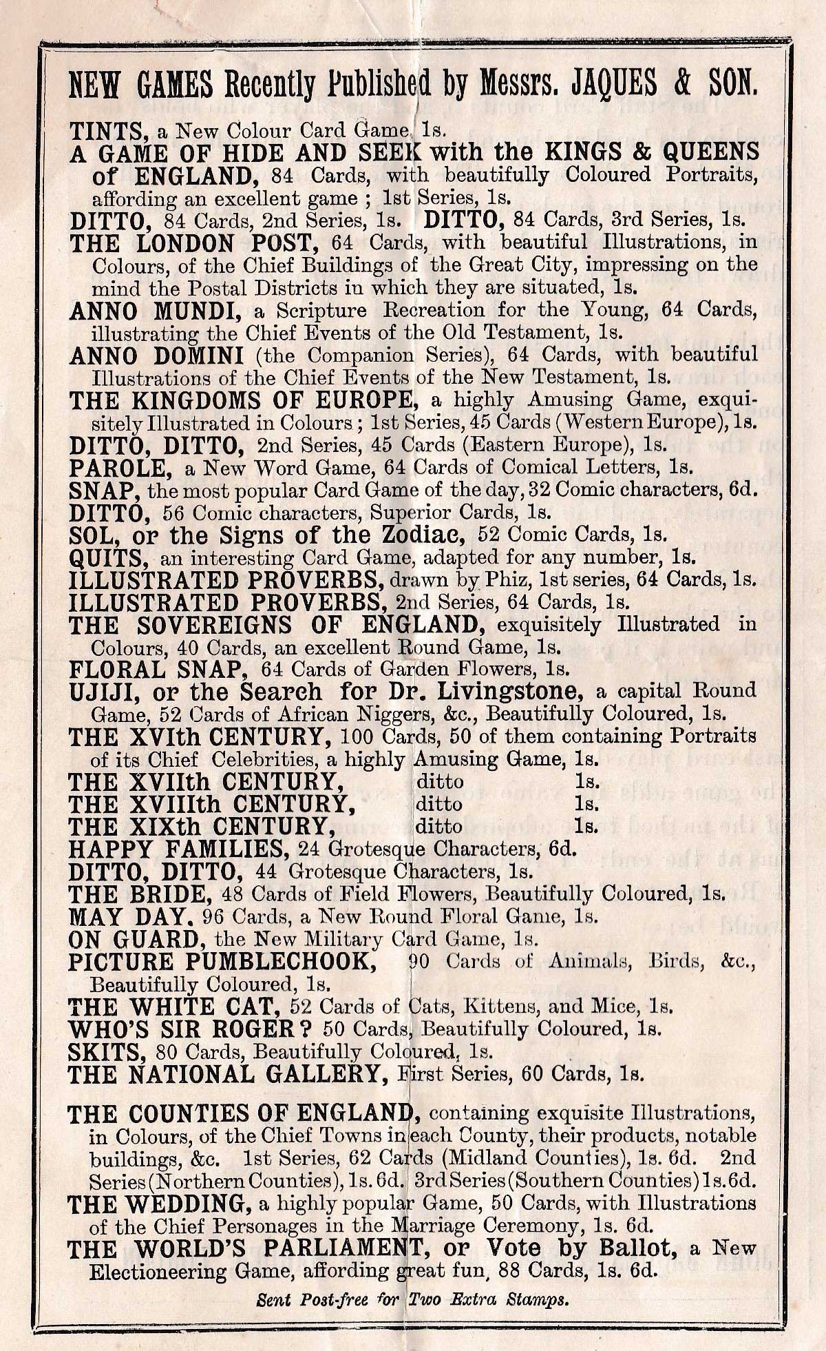 list of new games, c.1875