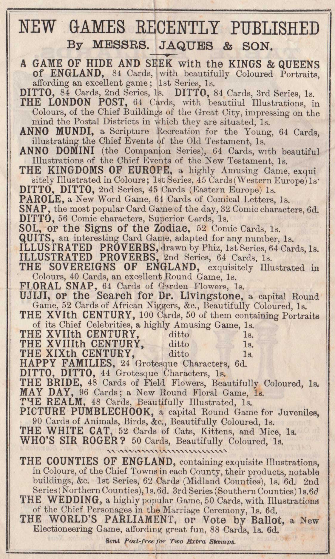 list of new games, c.1875