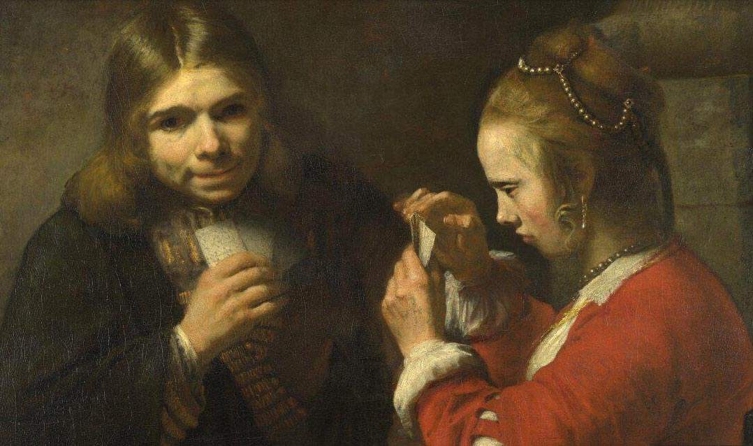 A Young Man and a Girl playing cards