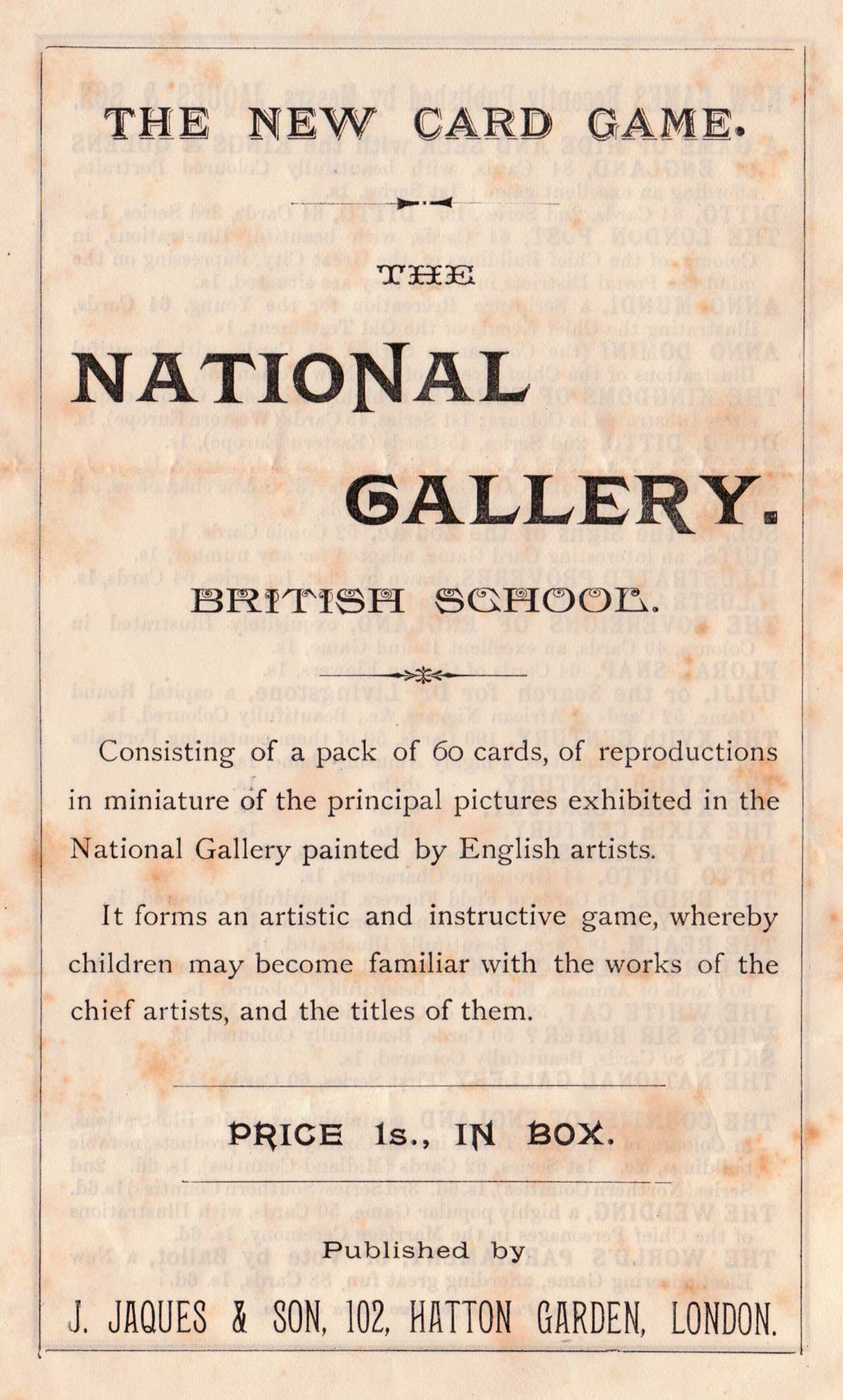 Jaques' The National Gallery Card Game, c.1895