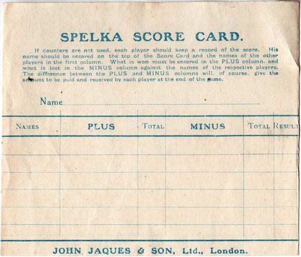 Spelka, a word game published by John Jaques & Son Ltd, c.1908