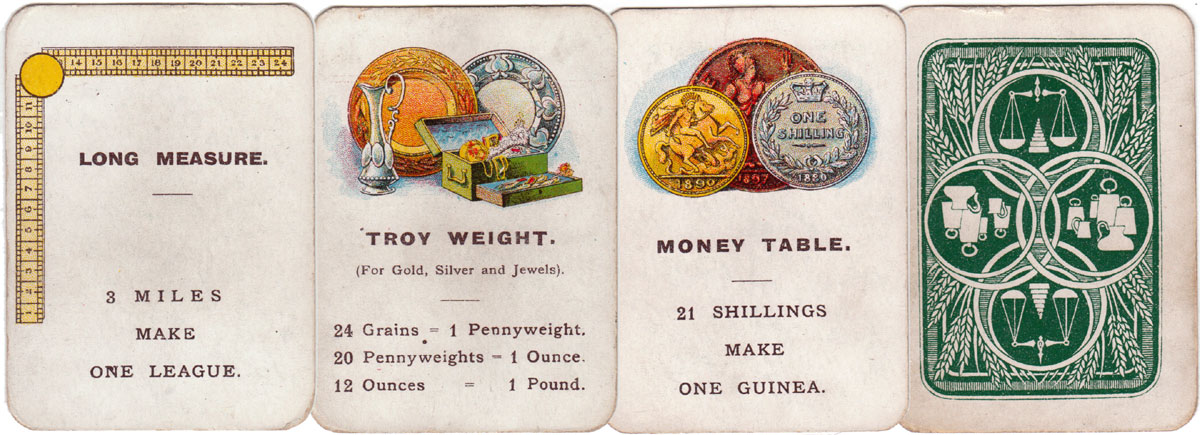 “Weights and Measures” card game published by John Jaques & Son, Ltd., London, c.1910