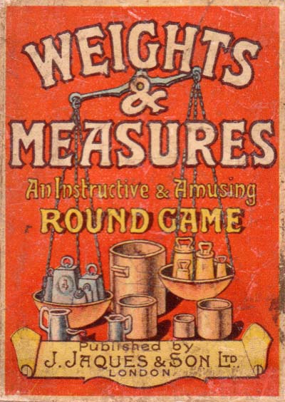 Weights and Measures card game published by John Jaques & Son, Ltd., London, c.1910