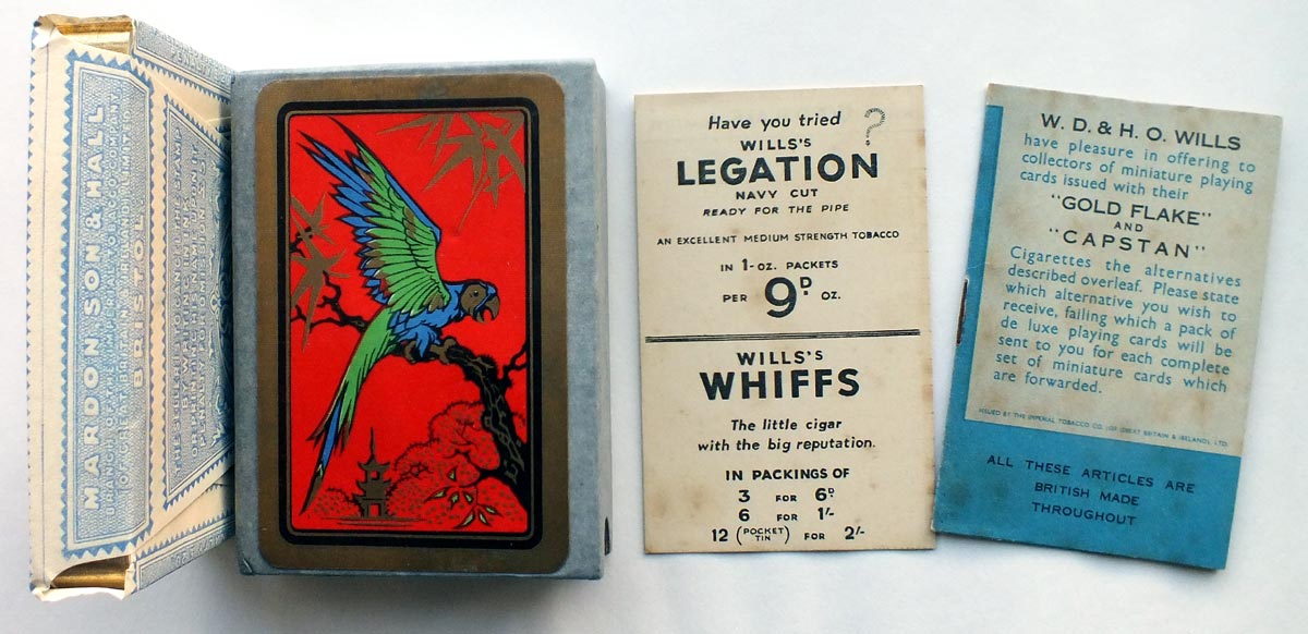 De Luxe playing cards printed by Mardon, Son & Hall for the Wills gift scheme in tax wrapper, 1930s