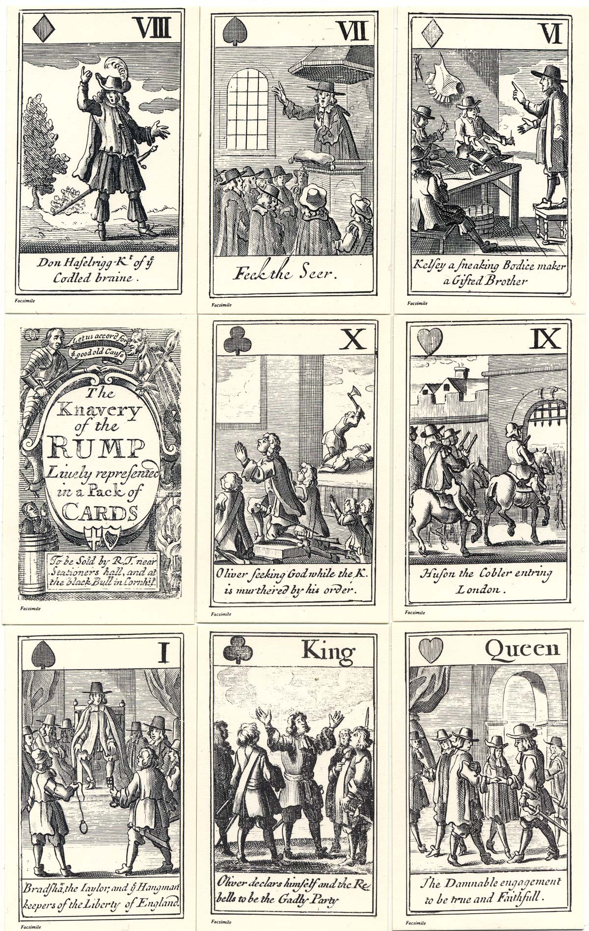 The Knavery of the Rump playing cards are a satirical portrayal of Cromwell's Government during the period 1648-53 The Knavery of the Rump playing cards are a satirical portrayal of Cromwell's Government during the period 1648-53