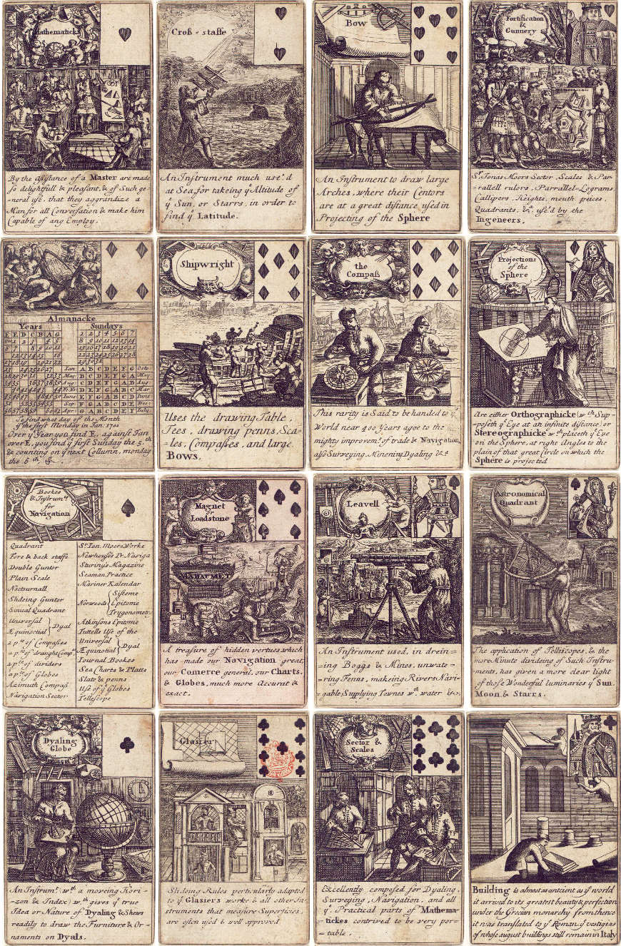 Mathematical Instruments playing cards, Tho. Tuttell, c.1700