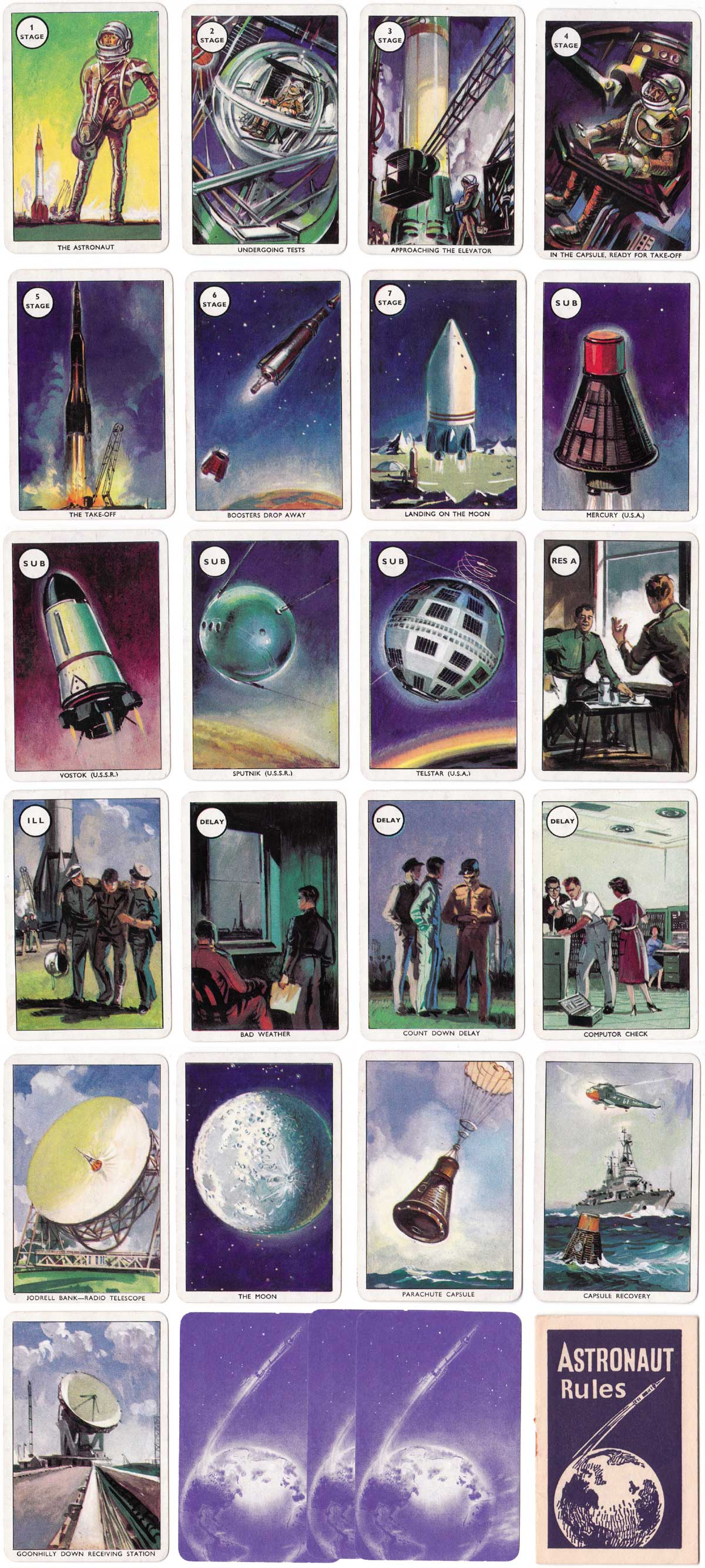 Astronaut card game published by Pepys Series (Castell Bros) with pictures of Russian and American spacecraft