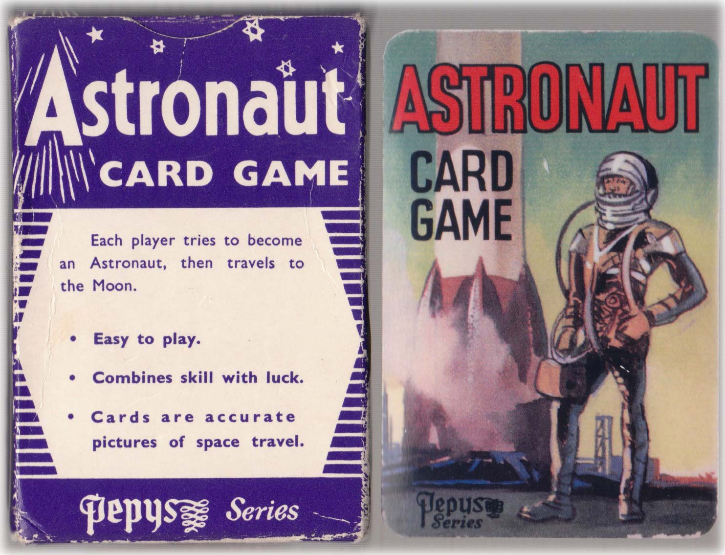 Astronaut card game published by Pepys Series (Castell Bros) with pictures of Russian and American spacecraft