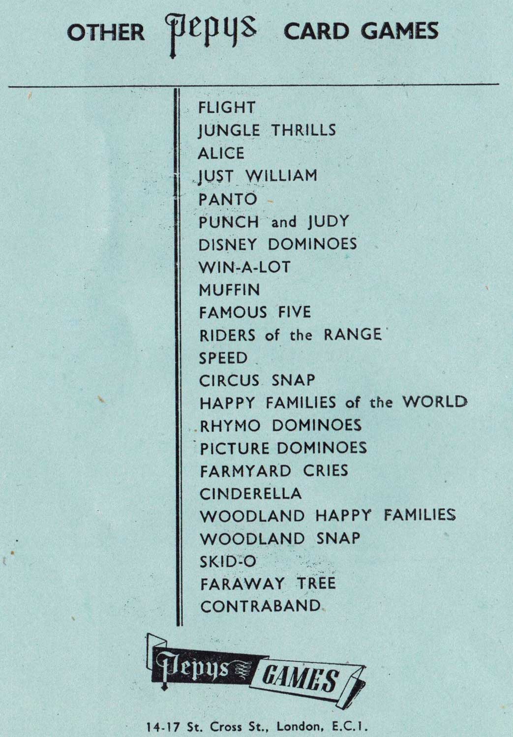 Other games published by Pepys Games, 1951 Other games published by Pepys Games, 1951