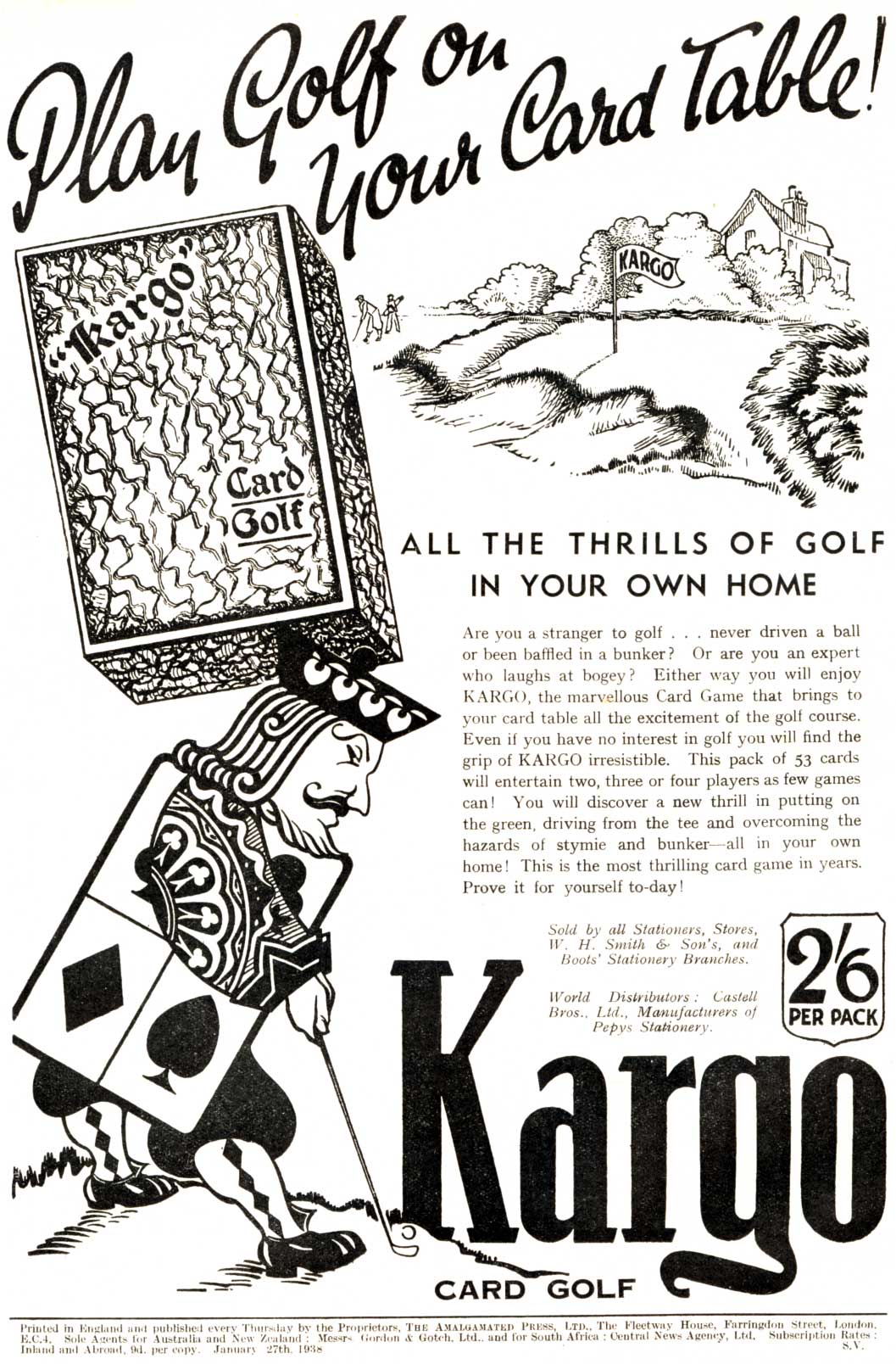 Kargo golf card game manufactured by Castell Brothers Ltd for Pepys Games, c.1936