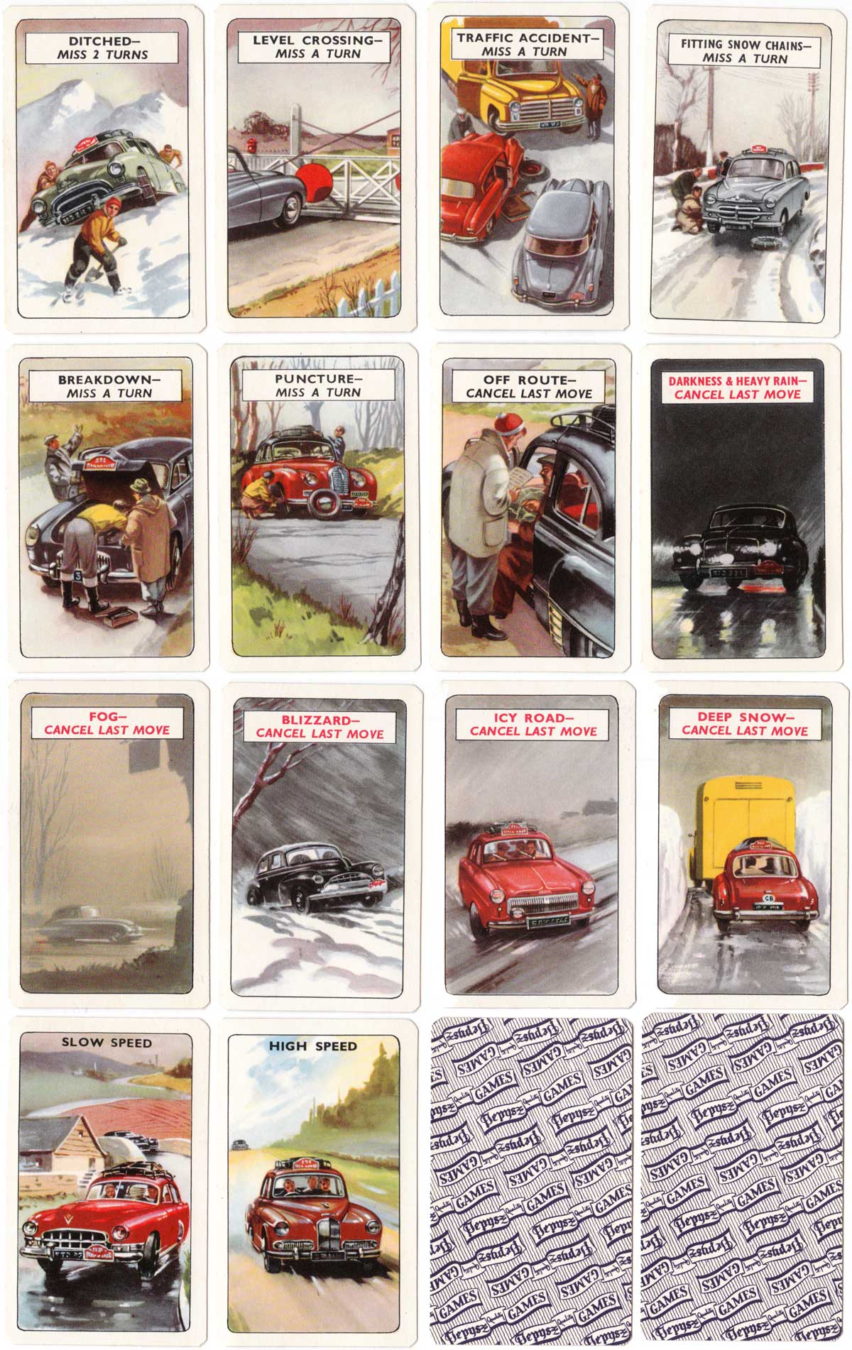Rally card game by Pepys, 1955 Rally card game by Pepys, 1955