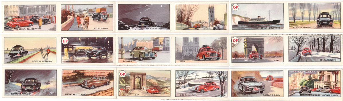 Rally card game route strips by Pepys, 1955 Rally card game route strips by Pepys, 1955