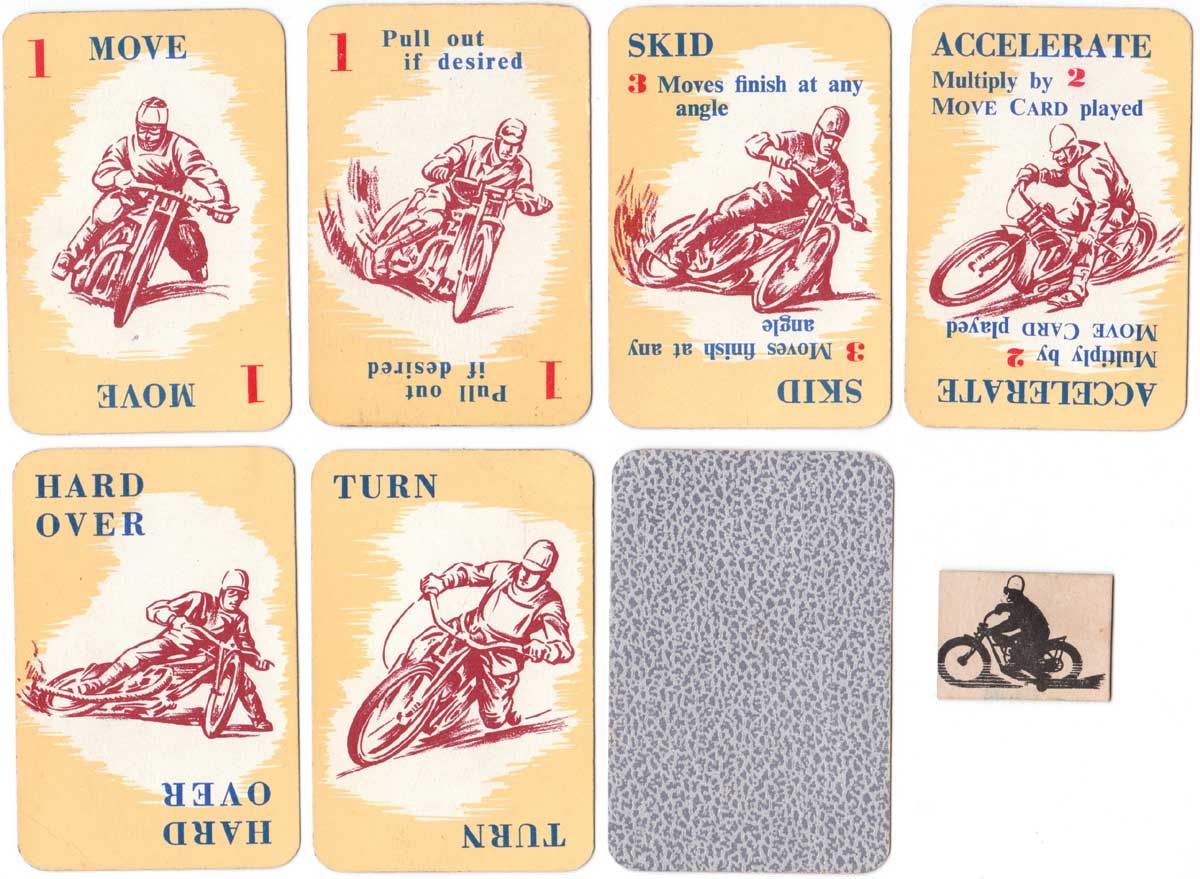 Skid-o motorcycle card game by Pepys, 1951