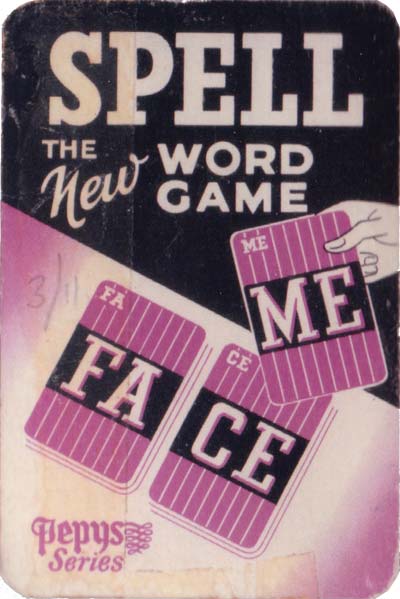 Spell word game published by Pepys Games, 1958