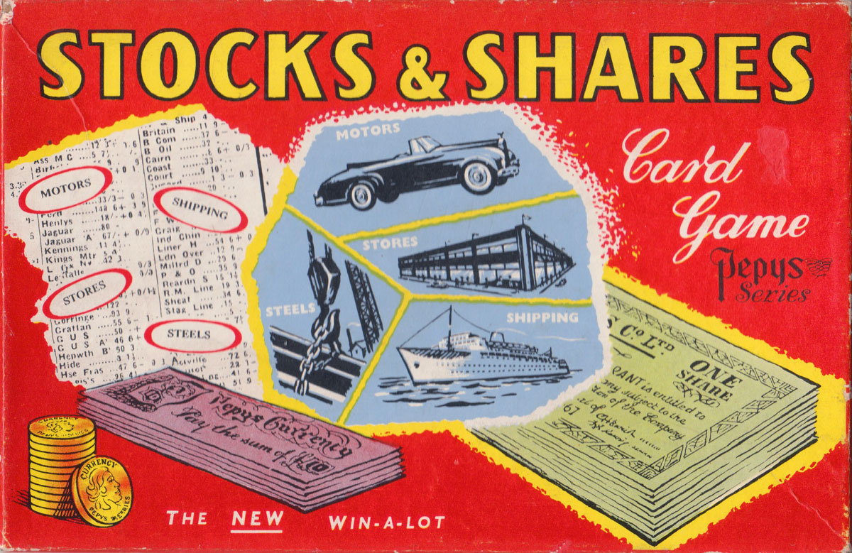 Stocks & Shares card game first published by Pepys Games in 1957