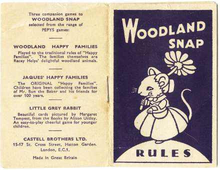 booklet from Woodland Snap card game published by Pepys Games (Castell Brothers Ltd), c.1960 booklet from Woodland Snap card game published by Pepys Games (Castell Brothers Ltd)