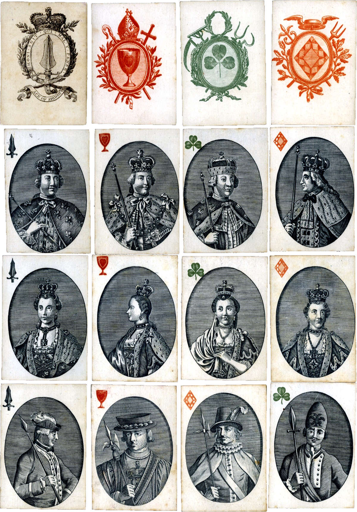 Rowley & Co's copper-engraved “Monarchs of Europe” non-standard playing cards published c.1774-1776