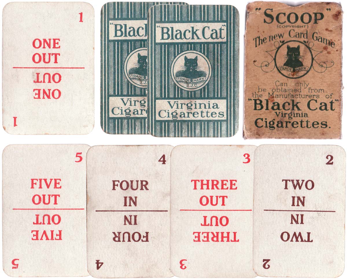 Scoop card game promoting Black Cat Virginia cigarettes, c.1910