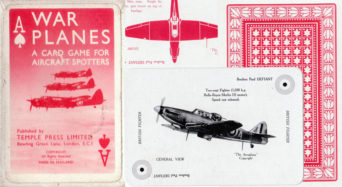 “War Planes” card game for aircraft spotters published by Temple Press Limited, c.1940