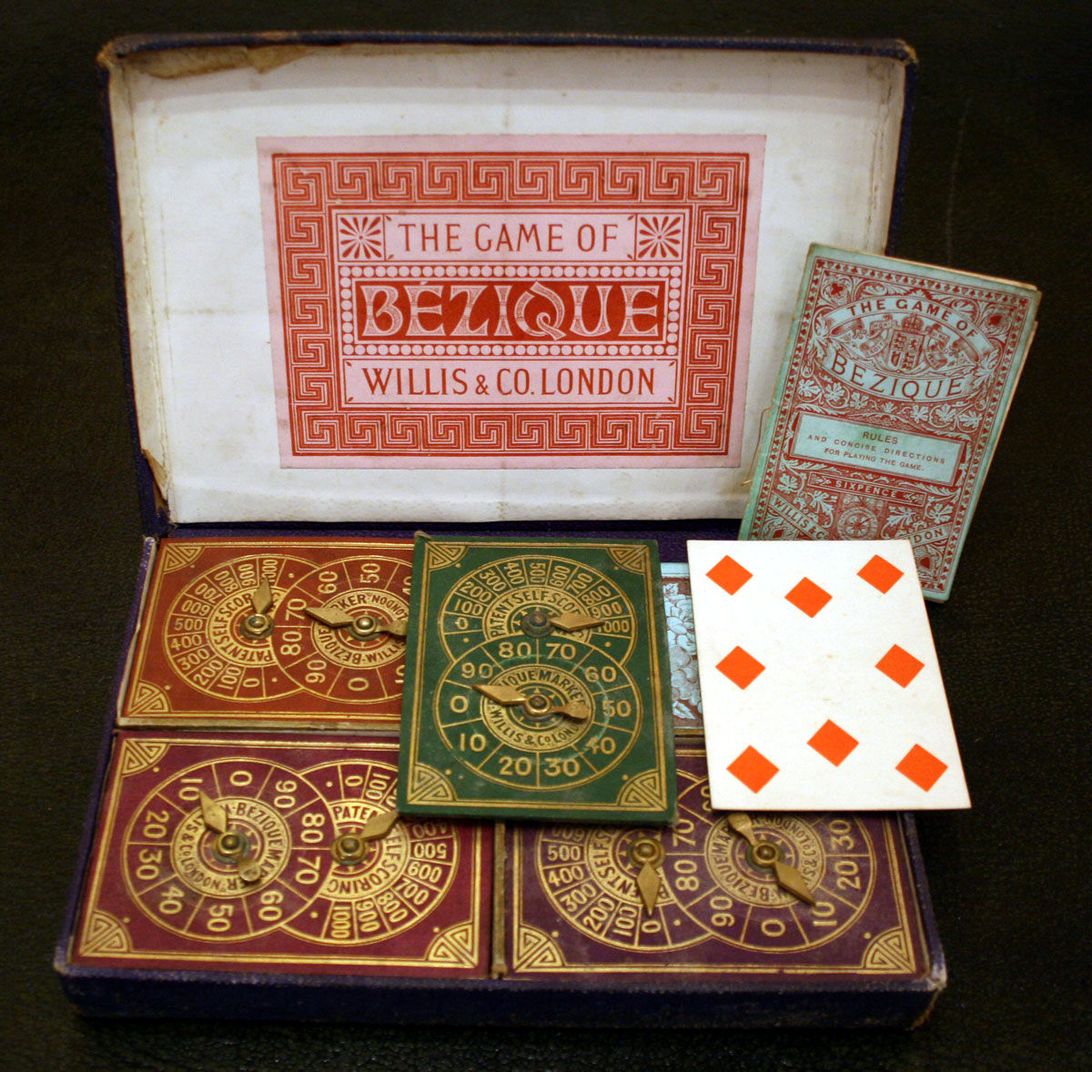 Quadruple Bézique set with self-scoring markers published by Willis & Co, London, c.1870s