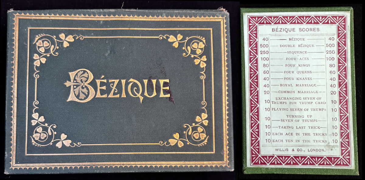 Quadruple Bézique set with self-scoring markers published by Willis & Co, London, c.1870s