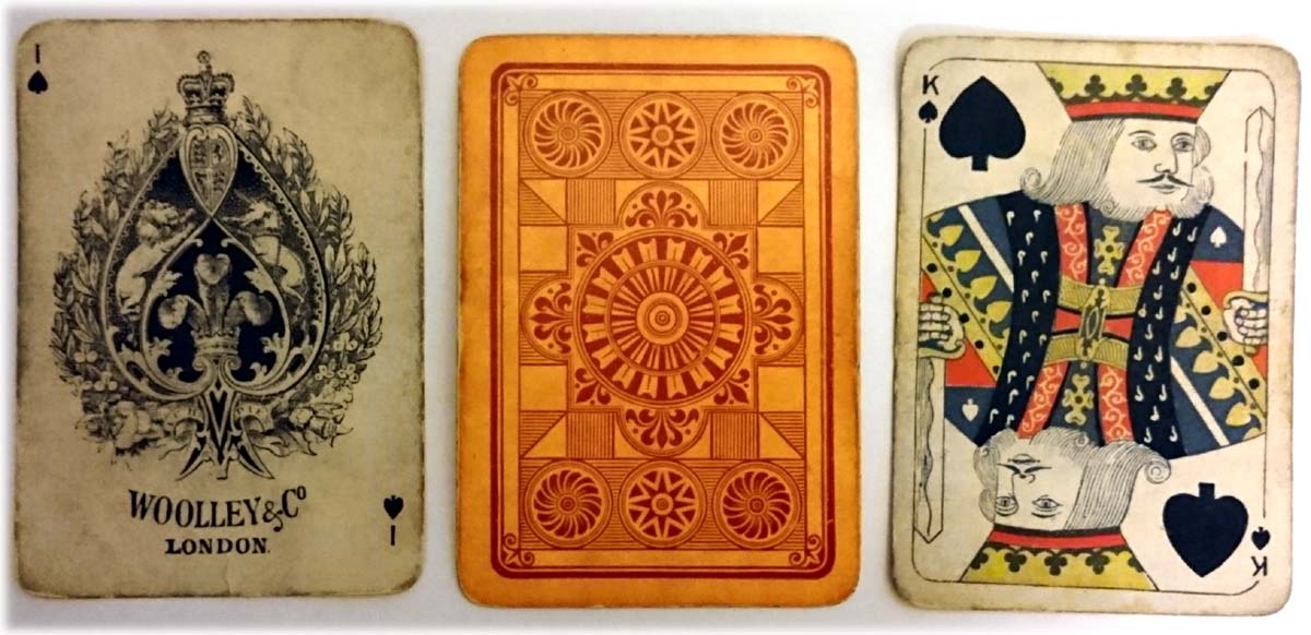 Woolley & Co: “Eureka” playing cards with rounded corners and small index pips, c.1880-1885
