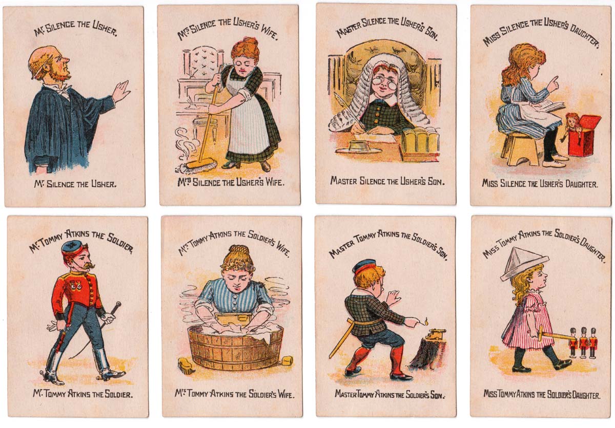 “Funny Families” card game manufactured by Woolley & Co, 1890s