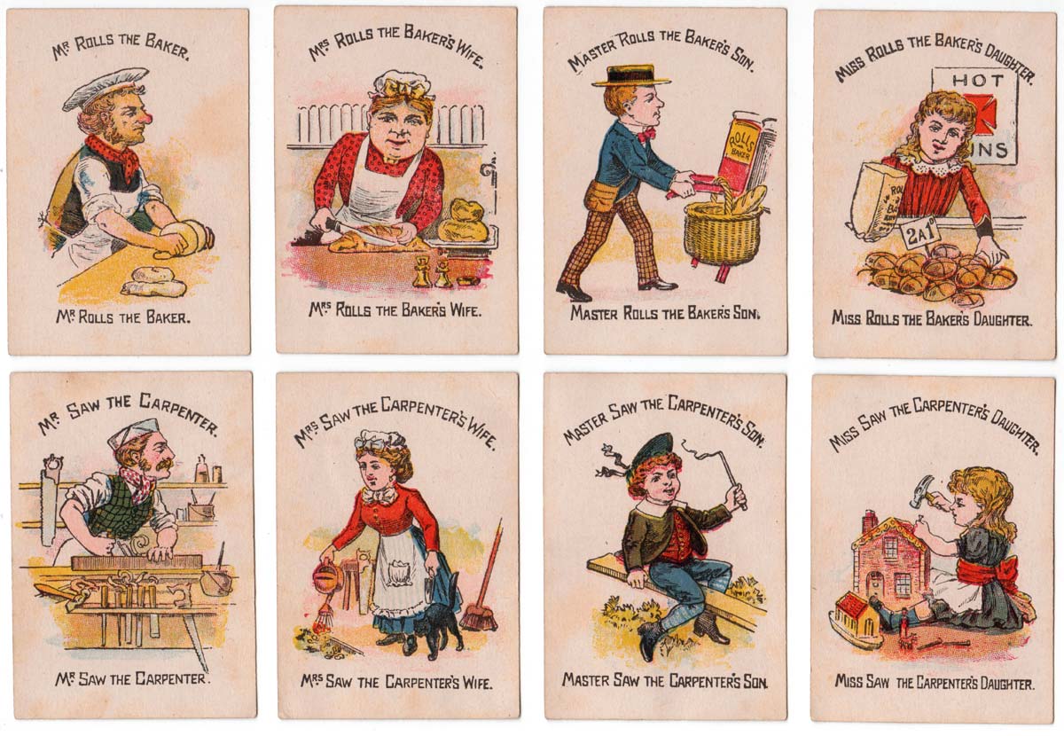 “Funny Families” card game manufactured by Woolley & Co, 1890s