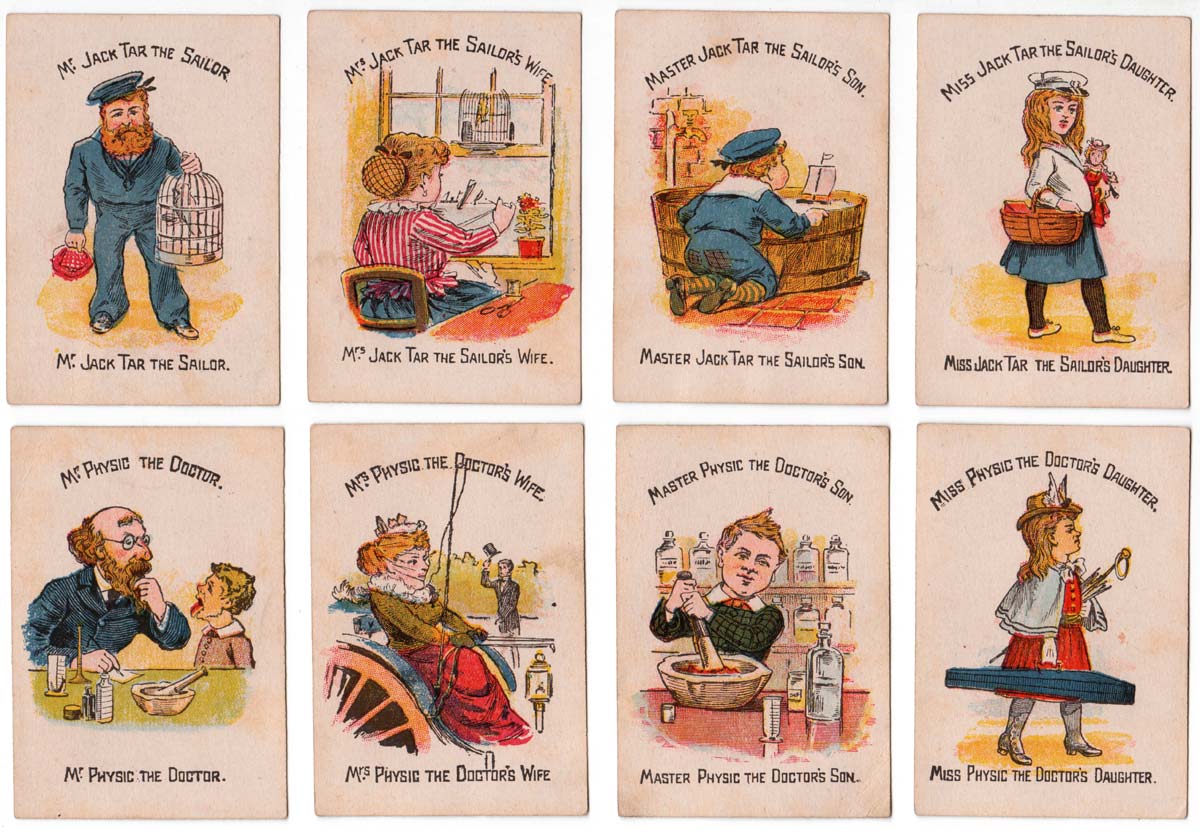 “Funny Families” card game manufactured by Woolley & Co, 1890s