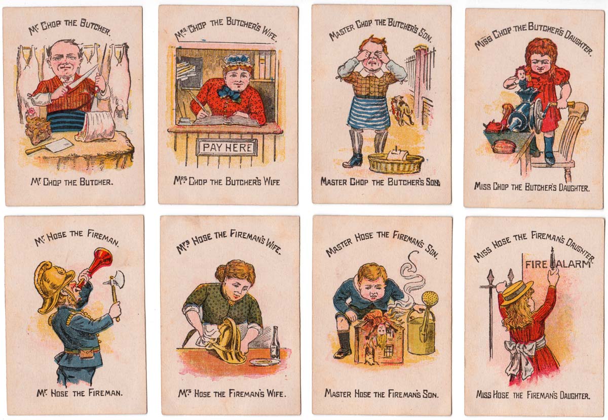 “Funny Families” card game manufactured by Woolley & Co, 1890s