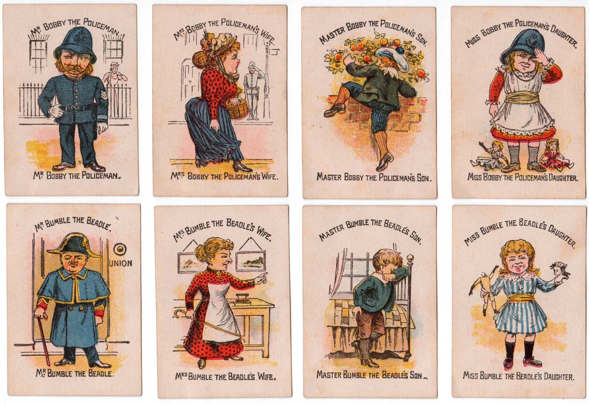 “Funny Families” card game manufactured by Woolley & Co, 1890s