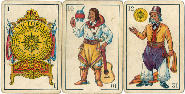 Naipes Victoria gaucho-themed pack, manufactured by Compañia General de Fósforos Montevideana, c.1975