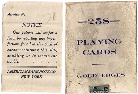 American Bank Note Co. No.258 playing cards box, c.1912